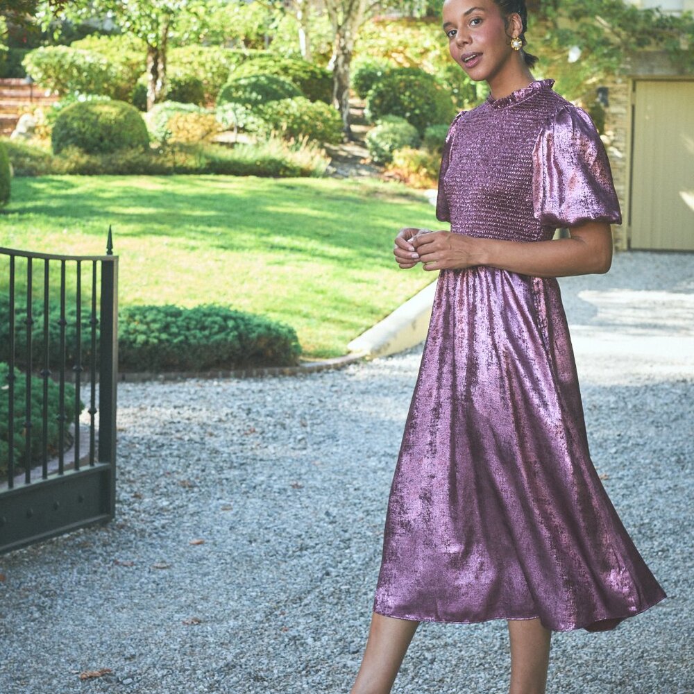 NWOT Anthropologie The Odells Foil Abigail Smocked Dress (S)